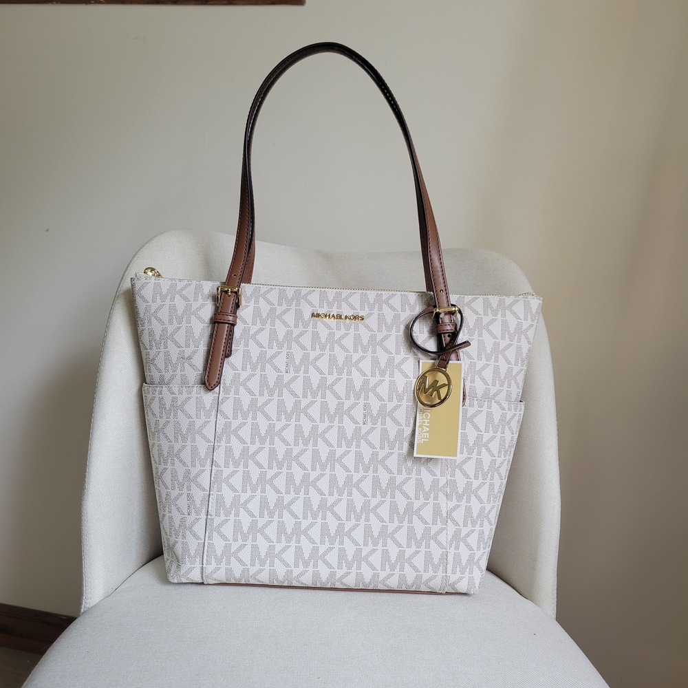 Michael Kors White and Brown Tote Bag